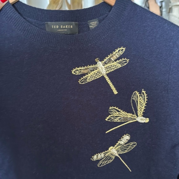 Ted Baker Nelina Sugarplum Embroidered Dragonfly Sweater Navy - Picture 12 of 16